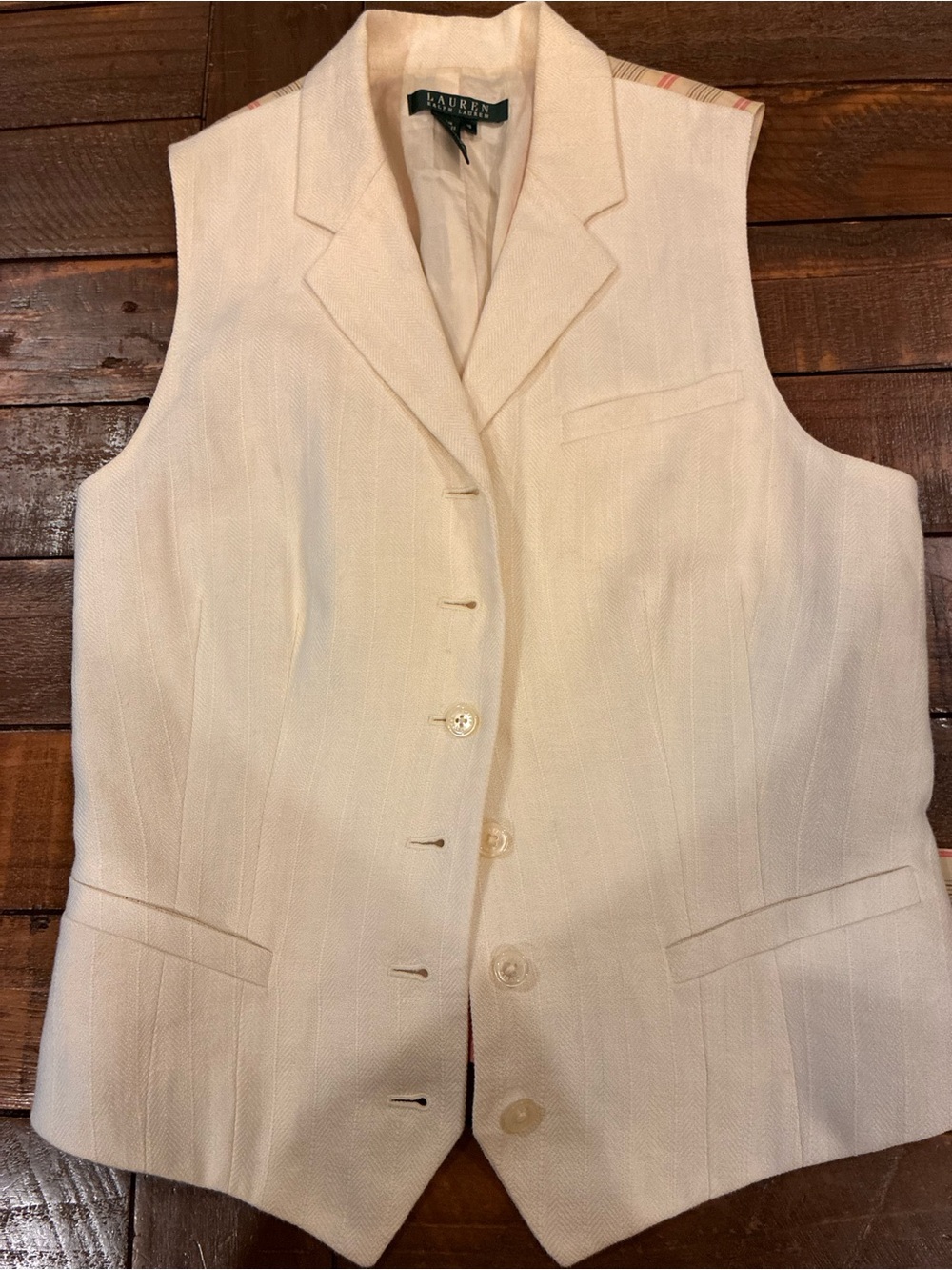 Lauren Ralph Lauren Cream Tailored linen-blend Vest
